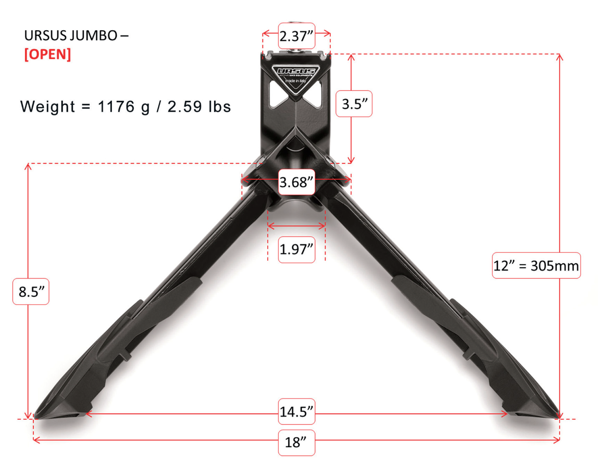 URSUS JUMBO 80 DOUBLE LEGGED KICKSTAND 300mm Ursus Cycling USA